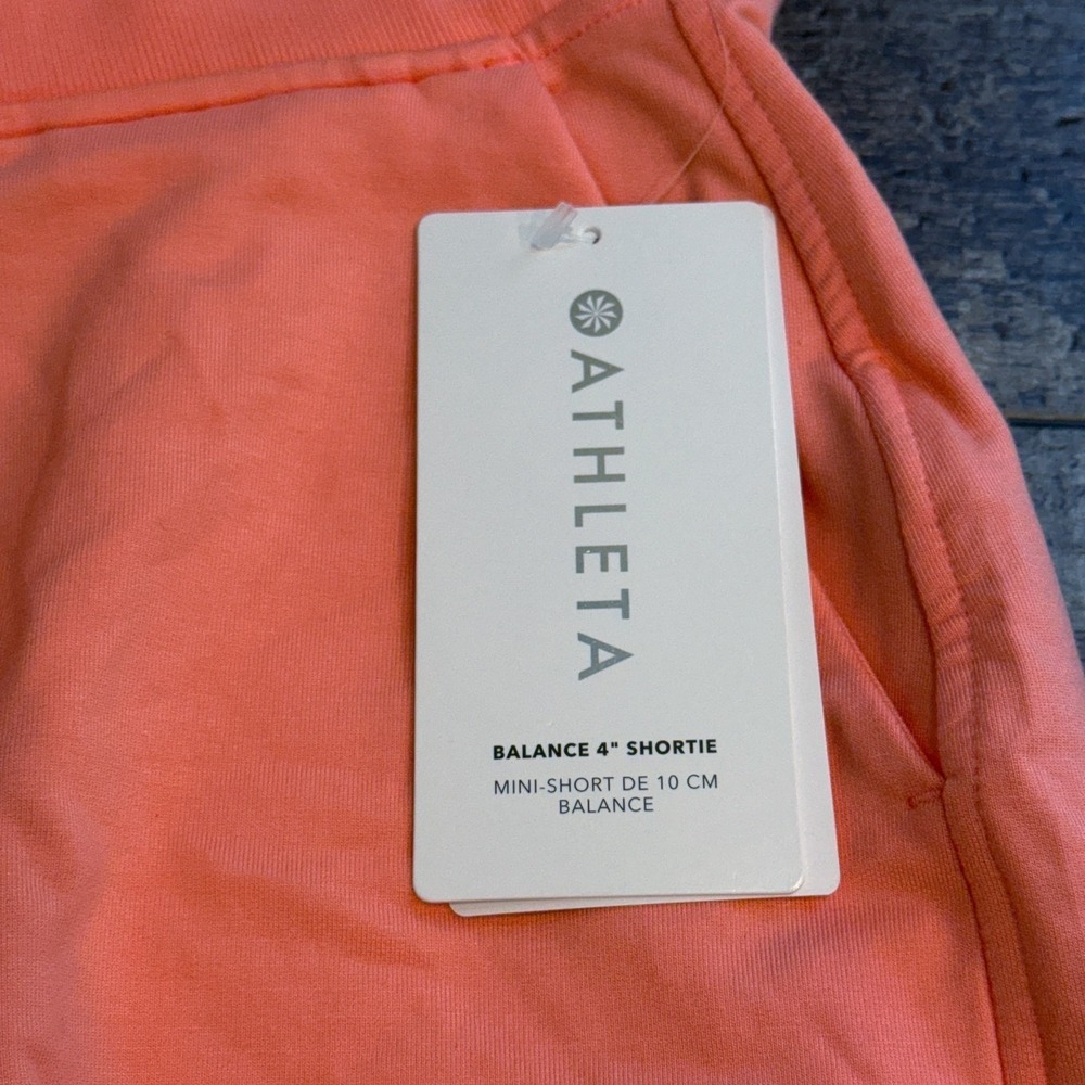 Athleta Shorts Small Coral Peach Balance 4 Inch Shortie Pockets Beach Comfy NEW - Picture 10 of 14